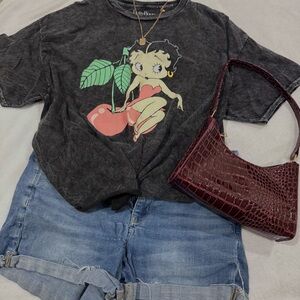 Black Graphic Tee with Cartoon Print